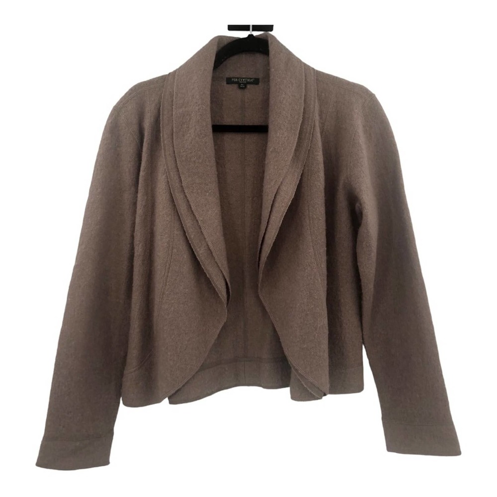 For Cynthia Wool Open Short Cardigan Taupe Minimal Womens Petite Large